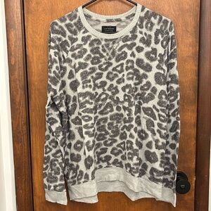 Lucky Brand Lightweight Sweater, Grey Leopard Print, Size XL